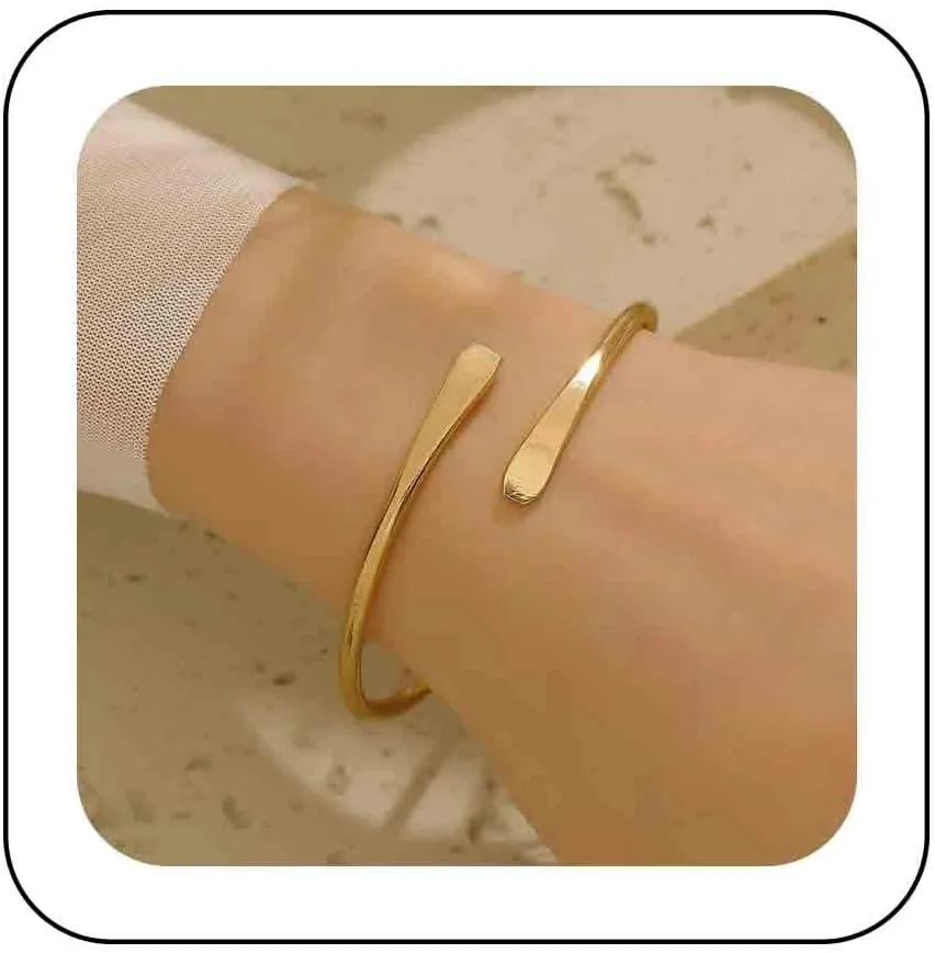 Boho Open Bangle Bracelet Gold Open Cuff Bracelet Adjustable Cuff Thin Wire Bangle Bracelet Simple Thin Cuff Bracelets Minimalist Open Twist Bracelet