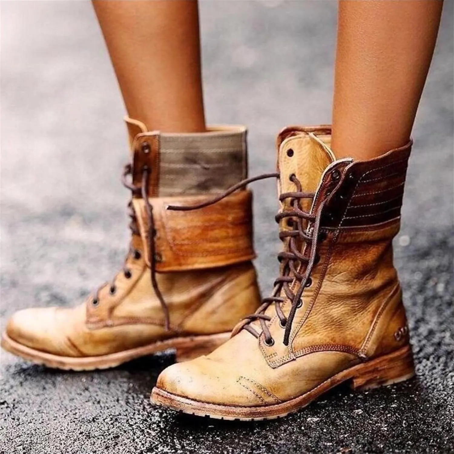Boots For Women Ankle Booties Western Mid Calf Low Heel Punk Combat Boots Motorcycle Riding Military Biker Boots 2024