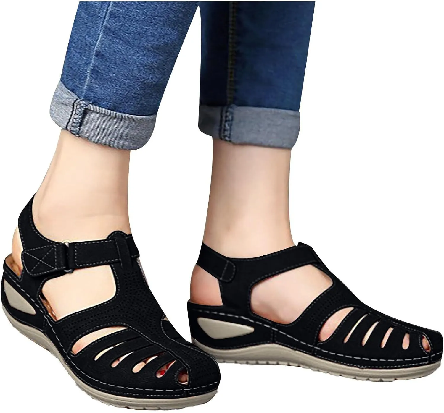 Breathable Walking Sandals for Women Closed Toe Sport Sandals Comfy Summer Flats Cushioned Outdoor Shoes