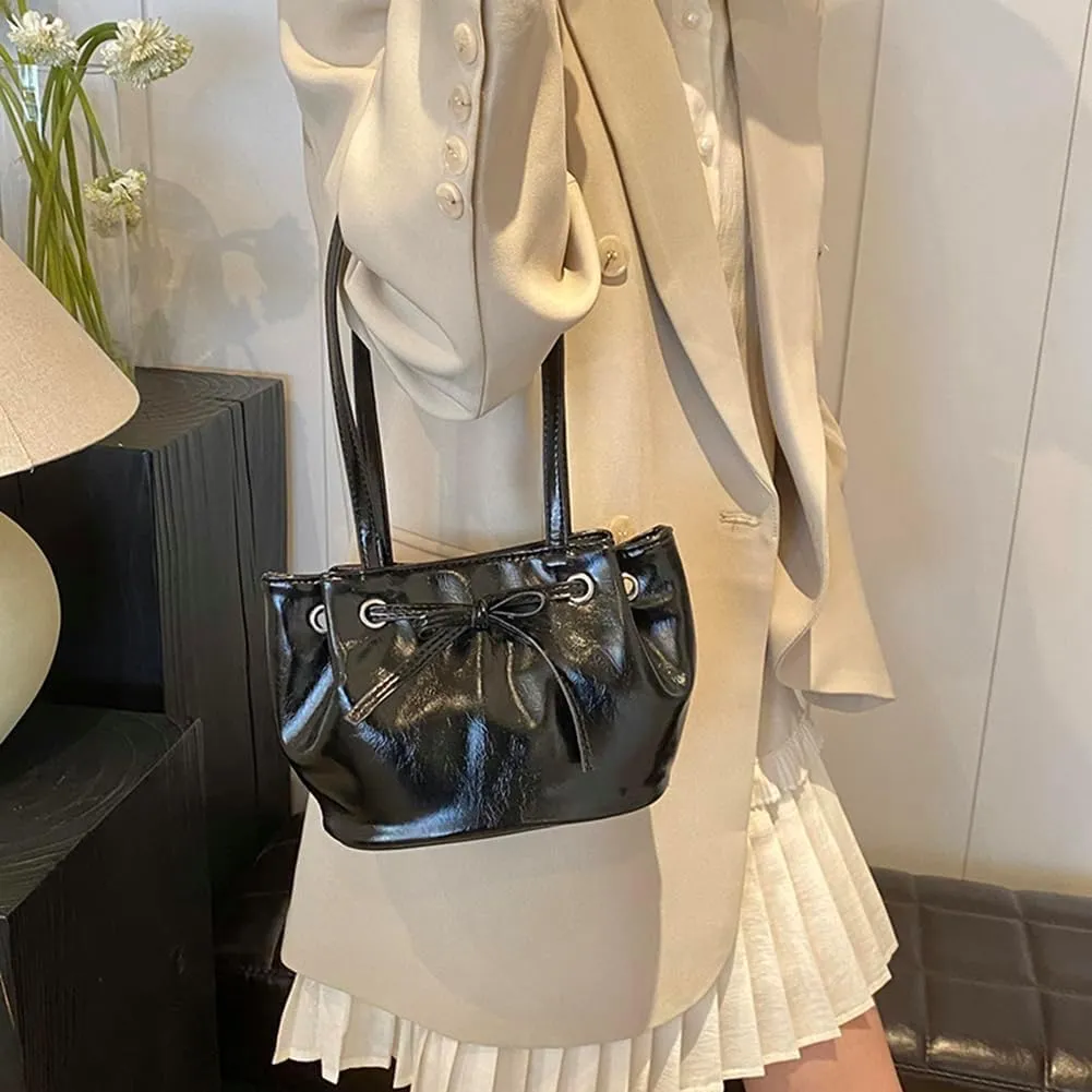 Bucket Purses for Women PU Leather Shoulder Bag Bucket Tote Purse Y2K Hobo Handbag Bow Underarm Bag