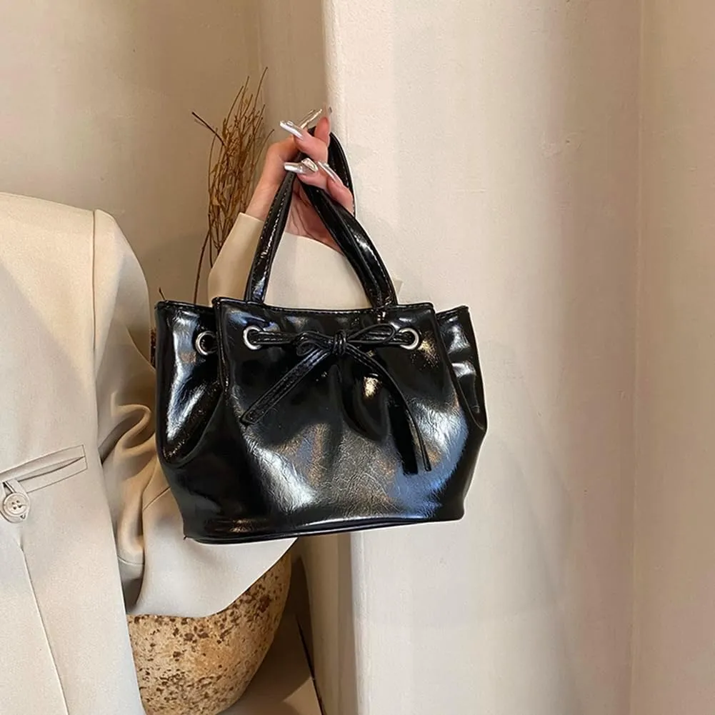 Bucket Purses for Women PU Leather Shoulder Bag Bucket Tote Purse Y2K Hobo Handbag Bow Underarm Bag