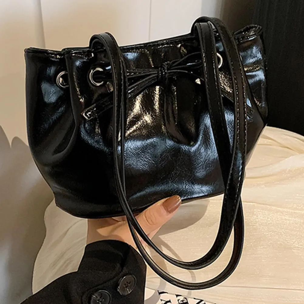 Bucket Purses for Women PU Leather Shoulder Bag Bucket Tote Purse Y2K Hobo Handbag Bow Underarm Bag