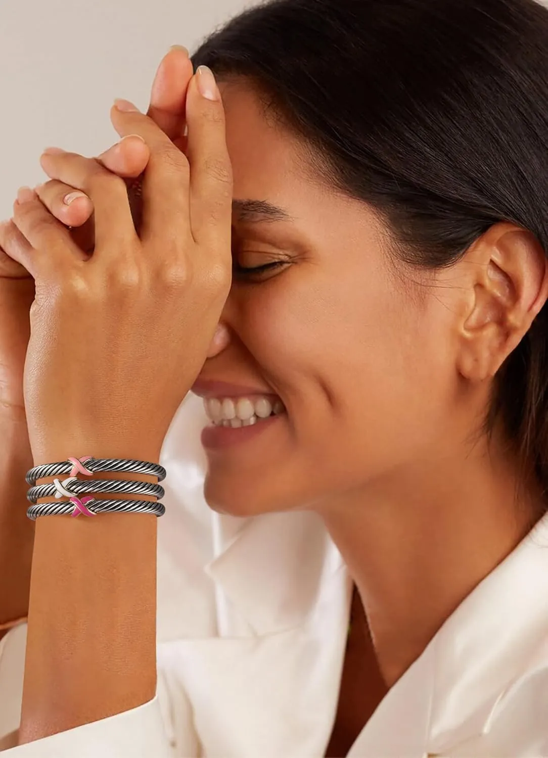 Cable Cuff Bangle for Women Twisted Bracelet, Silver Cable Wire Bangle Bracelet Two Tone - Blue Cross Bracelet Lightweight Jewelry Gifts