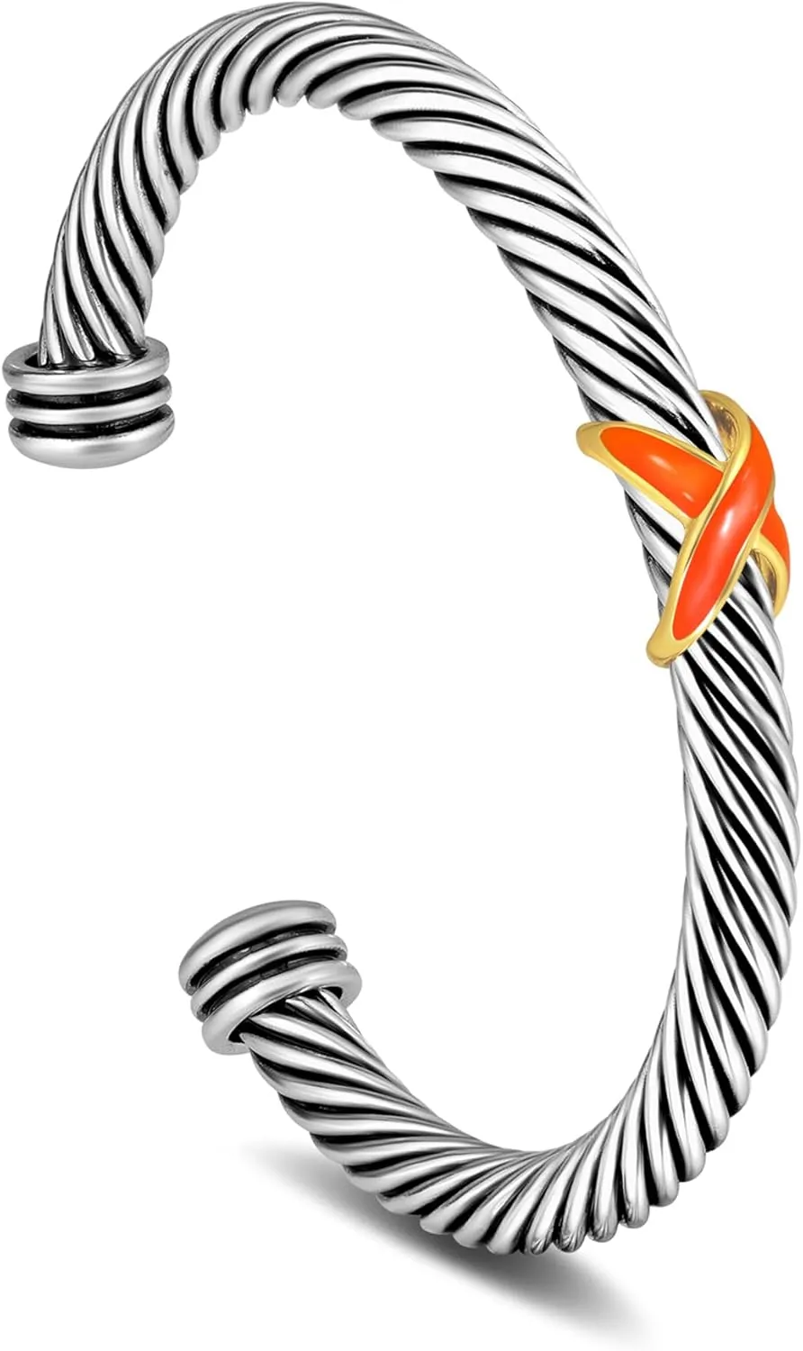 Cable Cuff Bangle for Women Twisted Bracelet, Silver Cable Wire Bangle Bracelet Two Tone - Blue Cross Bracelet Lightweight Jewelry Gifts
