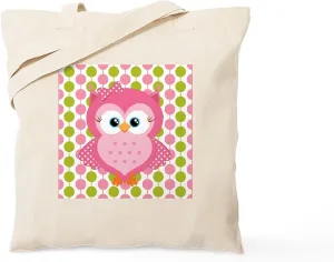 CafePress Pink Owl On Pink And Green Tote Bag Reusable Natural Beige Canvas Shopping Bag