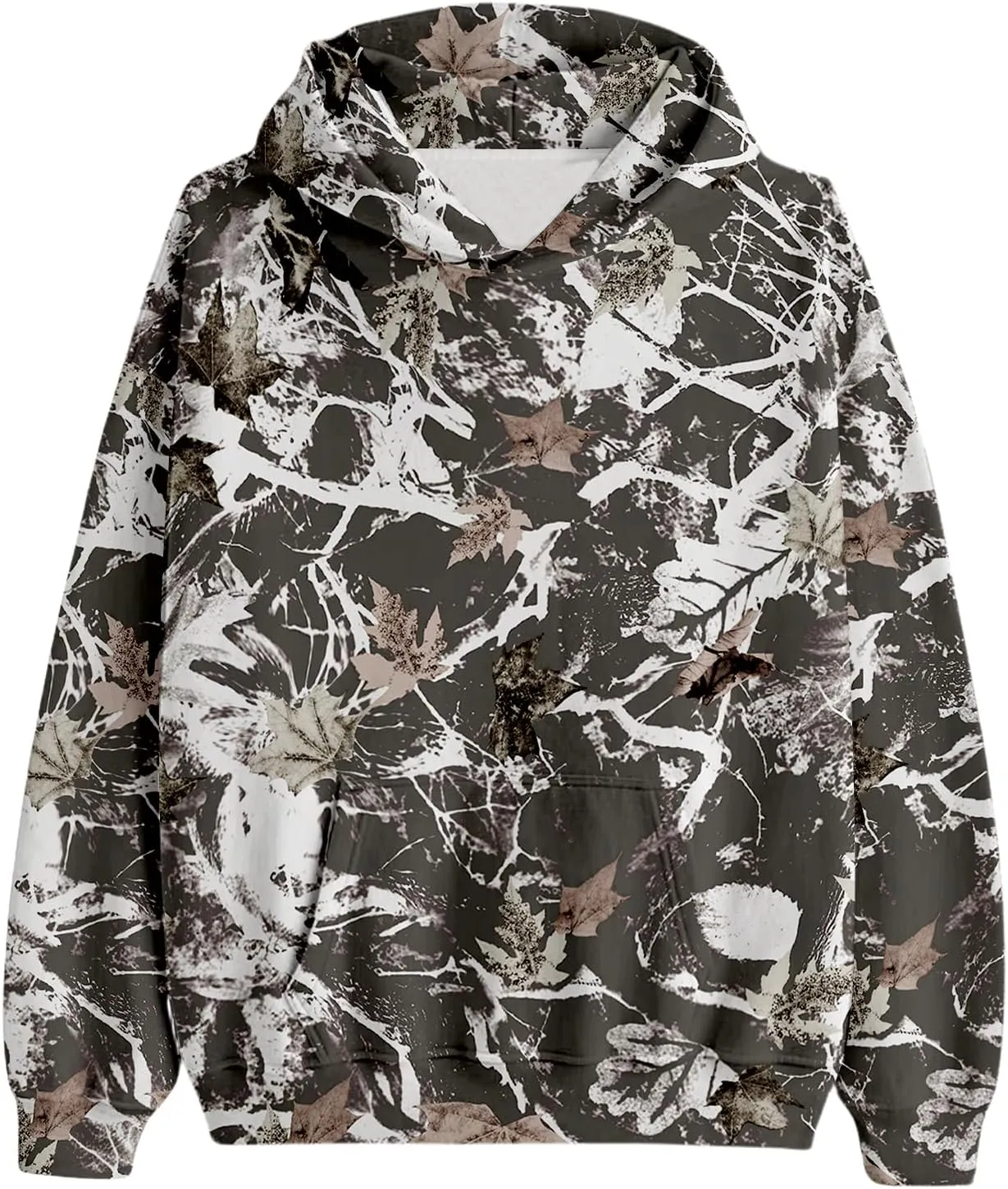 Camo Hoodies Womens Sweatshirt Maple Leaf Print Oversized Fleece Sweatshirts Classic Pullover Tunic Tops with Pocket
