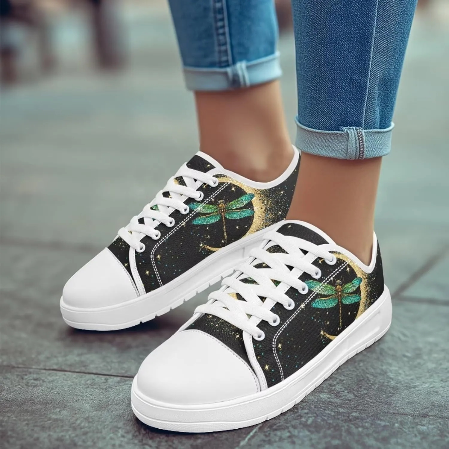 Canvas Slip on Shoes for Women Trendy Low Top Barefoot Sneakers Lace Up Design Walking Flats