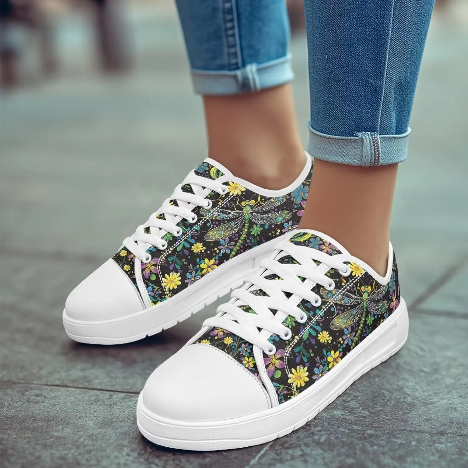 Canvas Slip on Shoes for Women Trendy Low Top Barefoot Sneakers Lace Up Design Walking Flats