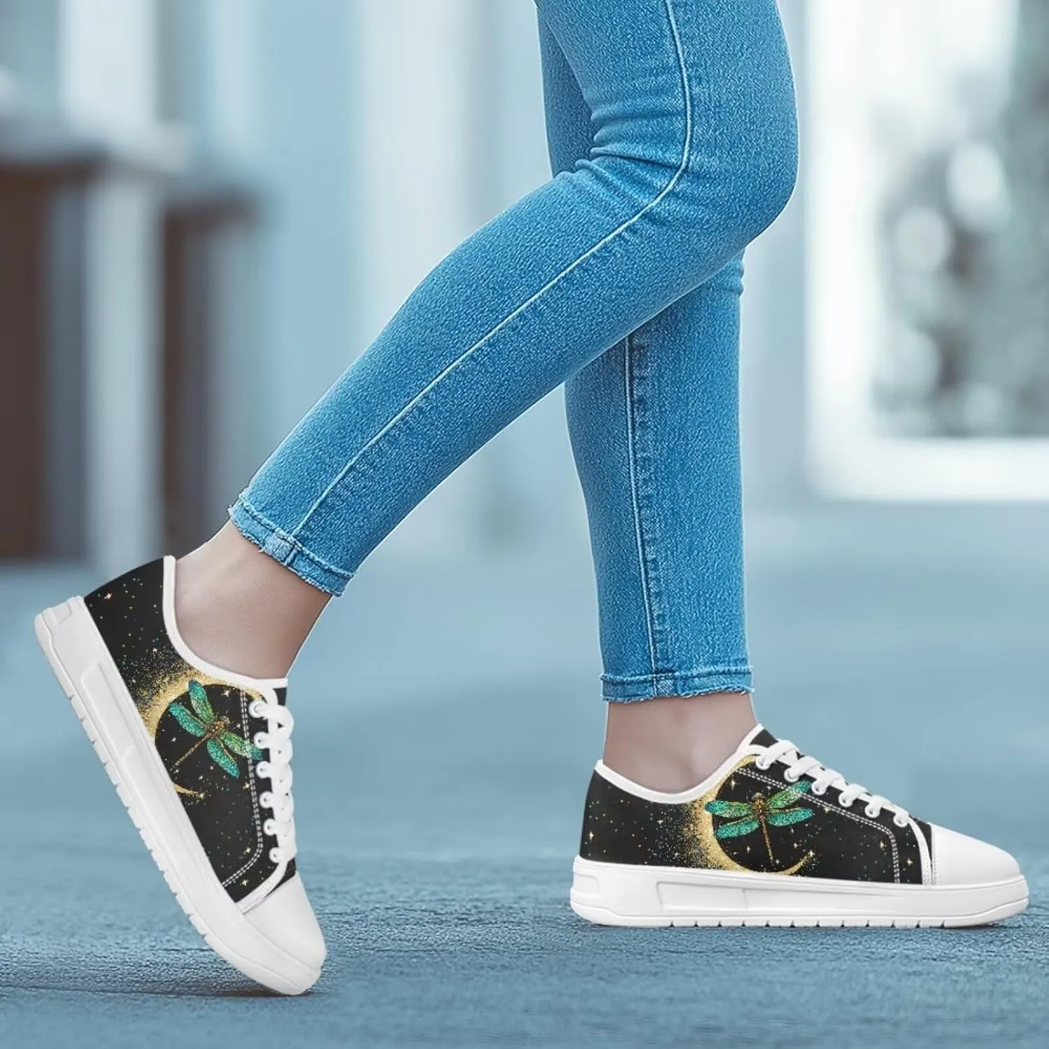 Canvas Slip on Shoes for Women Trendy Low Top Barefoot Sneakers Lace Up Design Walking Flats