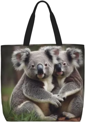 Canvas Tote Bag for Women Shoulder Tote Purse Reusable Grocery Bag Cute Koala bear Aesthetic Shopping Bags