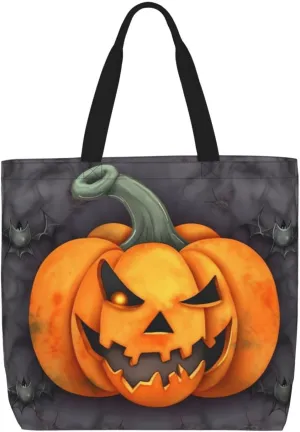 Canvas Tote Bag for Women Shoulder Tote Purse Reusable Grocery Bag Halloween Pumpkin Aesthetic Shopping Bags