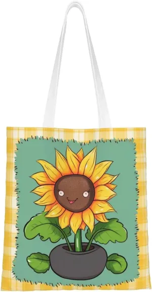 Canvas Tote Bag for Women Shoulder Tote Purse Reusable Grocery Bag Hello Sunshine and Sunflowers Aesthetic Shopping Bags
