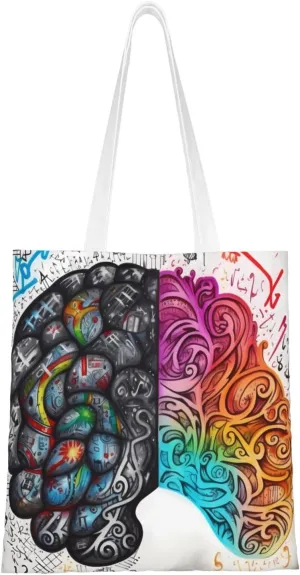 Canvas Tote Bag for Women Shoulder Tote Purse Reusable Grocery Bag Left and right brain Aesthetic Shopping Bags