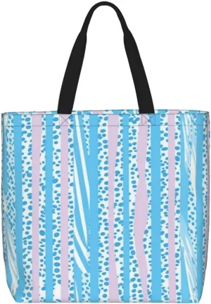 Canvas Tote Bag for Women Shoulder Tote Purse Reusable Grocery Bag Light blue striped pattern Aesthetic Shopping Bags