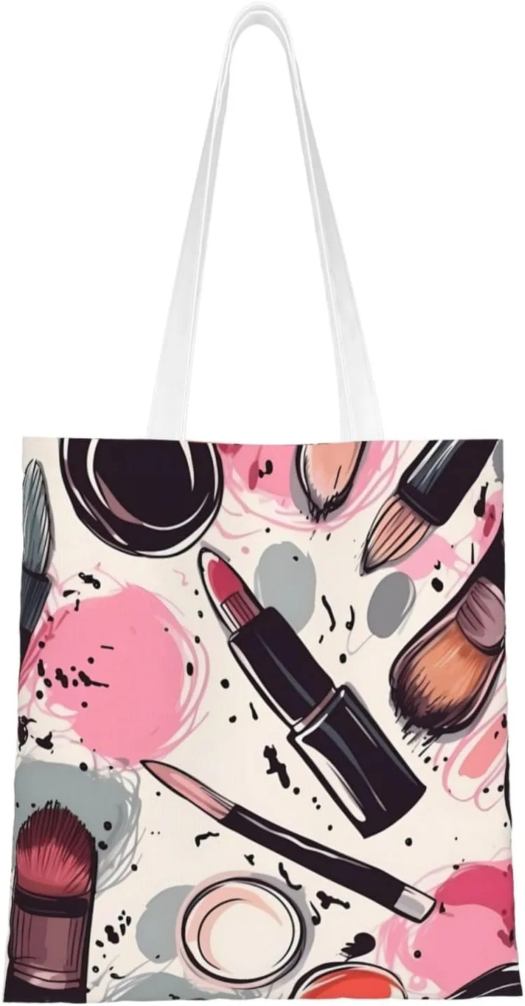 Canvas Tote Bag for Women Shoulder Tote Purse Reusable Grocery Bag Makeup Cosmetics Pattern Aesthetic Shopping Bags