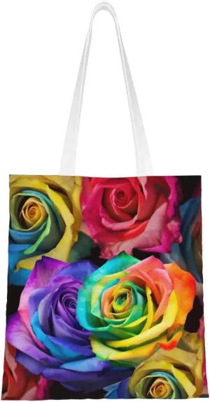 Canvas Tote Bag for Women Shoulder Tote Purse Reusable Grocery Bag Multicolored Roses Aesthetic Shopping Bags