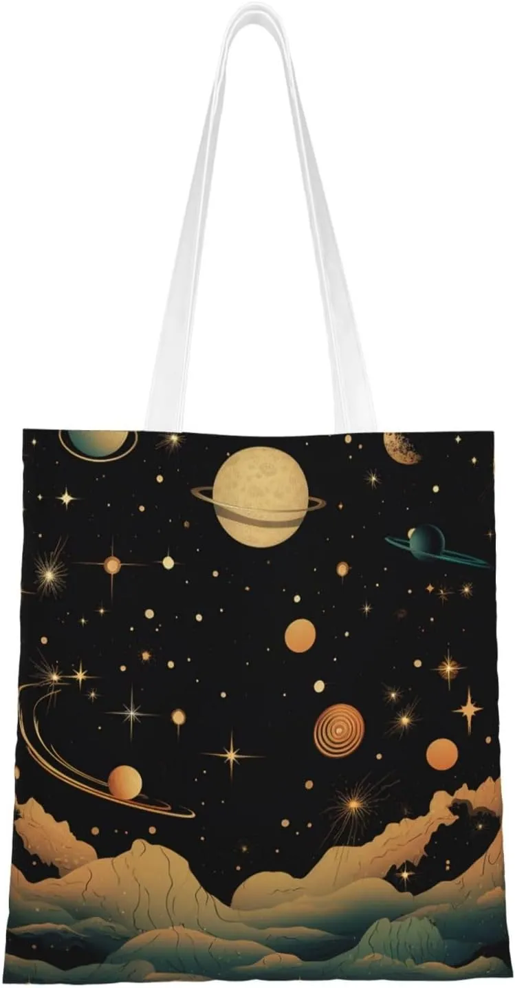 Canvas Tote Bag for Women Shoulder Tote Purse Reusable Grocery Bag Night sky above clouds Aesthetic Shopping Bags