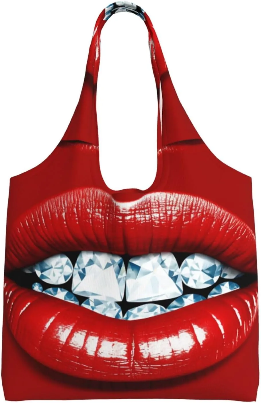 Canvas Tote Bag for Women Shoulder Tote Purse Reusable Grocery Bag Red Lips with Diamond Aesthetic Shopping Bags