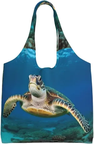 Canvas Tote Bag for Women Shoulder Tote Purse Reusable Grocery Bag Sea Turtles Aesthetic Shopping Bags