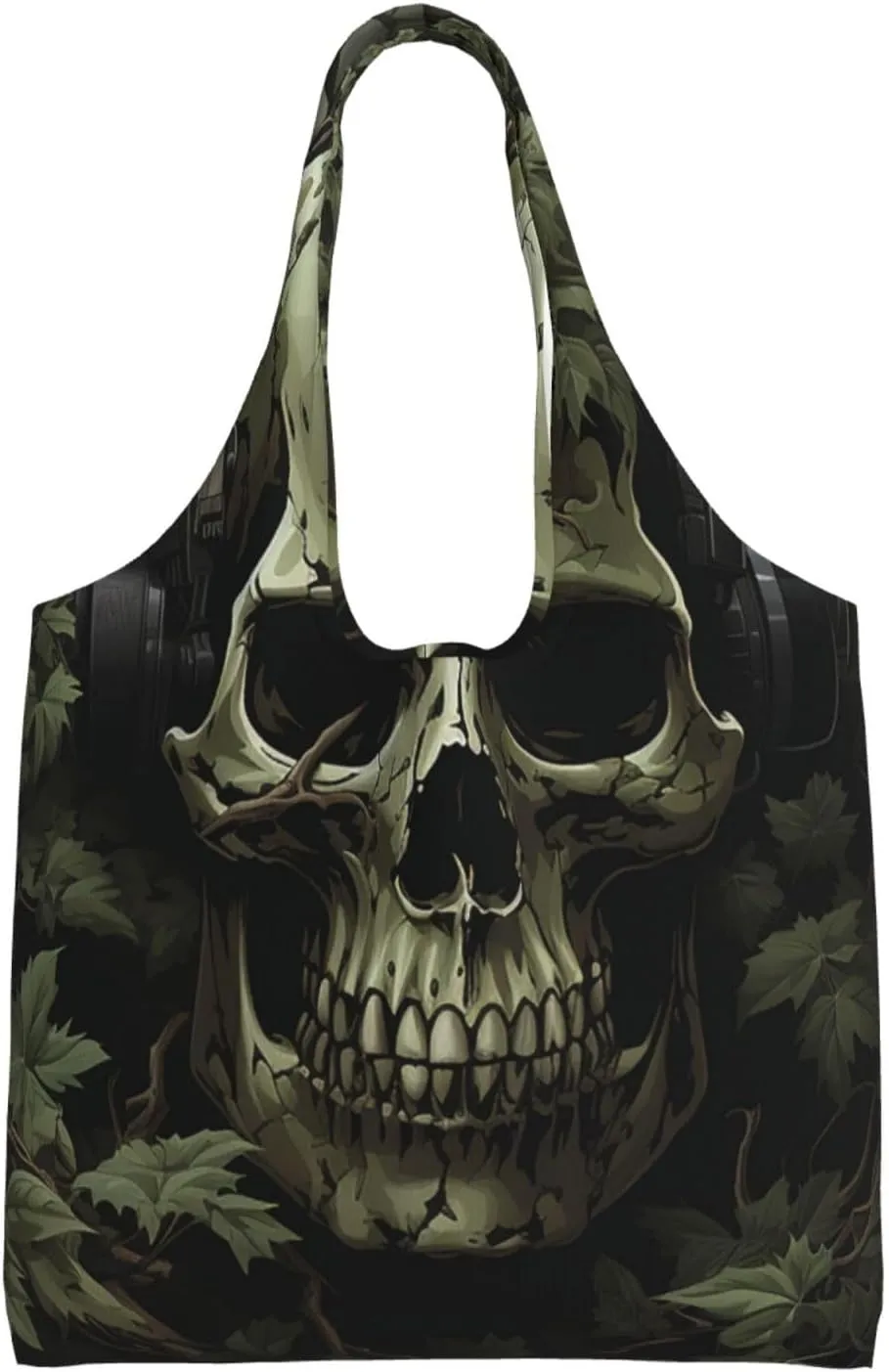 Canvas Tote Bag for Women Shoulder Tote Purse Reusable Grocery Bag Skeleton covered by leaves Aesthetic Shopping Bags