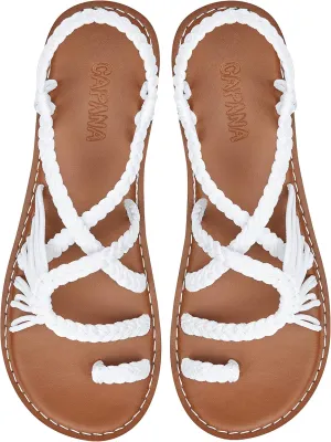 Capana Woven Women's Flat Sandals - Strappy Braided Sandals, Beach Sandals for Women Dressy Summer, Rope Bohemian Sandals, Spring Casual Womens Shoes, Comfy Boho Flats for Teen Girls  Commune