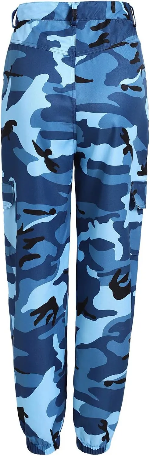 Cargo Pants for Women Cool Camouflage Pants Elastic High Waist Tapered Pant Loose Casual Outdoors Harem Pant Trousers