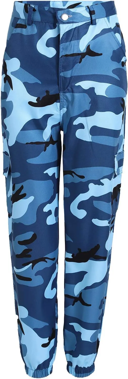 Cargo Pants for Women Cool Camouflage Pants Elastic High Waist Tapered Pant Loose Casual Outdoors Harem Pant Trousers