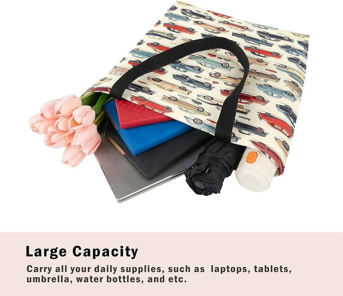 Cartoon Excavator Canvas Tote Bag,Construction Vehicle Shoulder Handbags for Shopping,Engineering Car Travel Bag