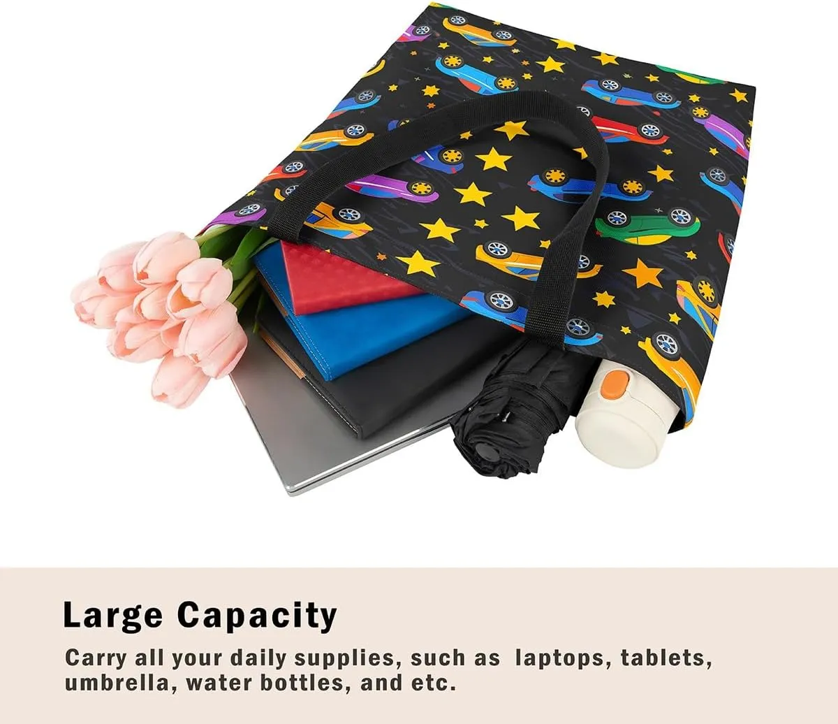 Cartoon Excavator Canvas Tote Bag,Construction Vehicle Shoulder Handbags for Shopping,Engineering Car Travel Bag