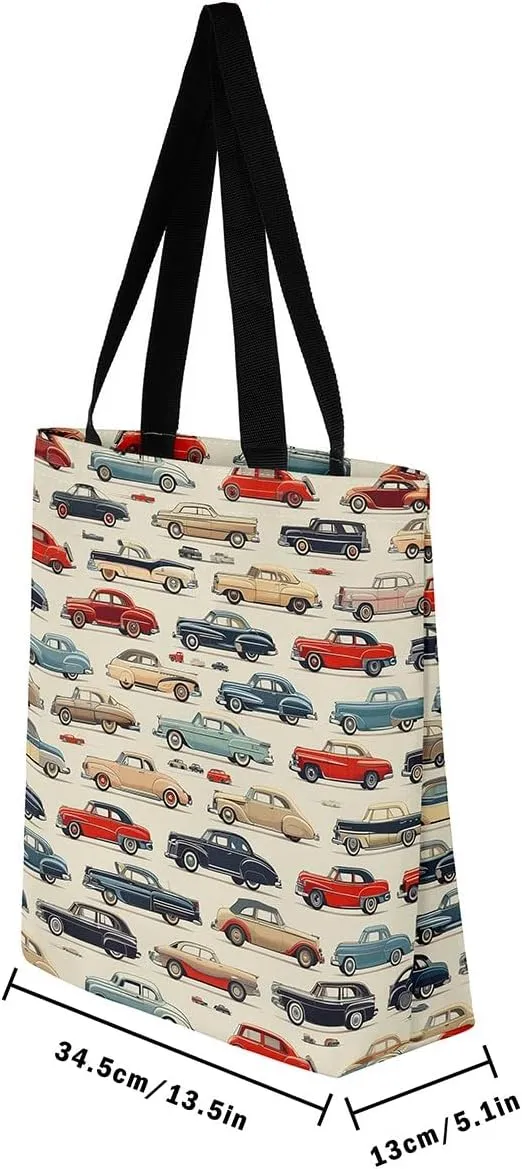 Cartoon Excavator Canvas Tote Bag,Construction Vehicle Shoulder Handbags for Shopping,Engineering Car Travel Bag