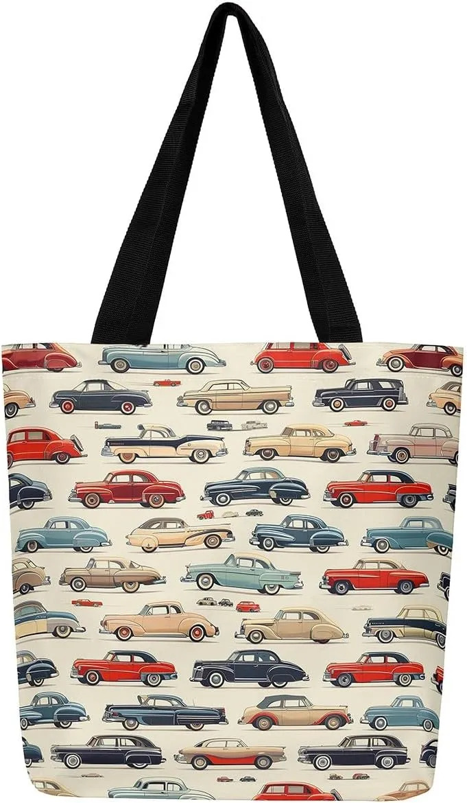 Cartoon Excavator Canvas Tote Bag,Construction Vehicle Shoulder Handbags for Shopping,Engineering Car Travel Bag