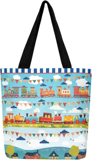 Cartoon Excavator Canvas Tote Bag,Construction Vehicle Shoulder Handbags for Shopping,Engineering Car Travel Bag