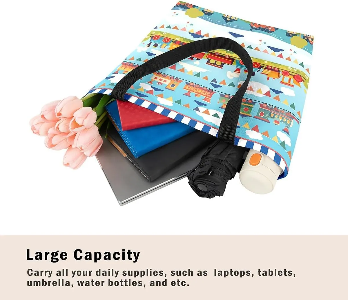 Cartoon Excavator Canvas Tote Bag,Construction Vehicle Shoulder Handbags for Shopping,Engineering Car Travel Bag
