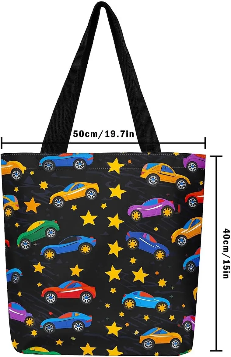 Cartoon Excavator Canvas Tote Bag,Construction Vehicle Shoulder Handbags for Shopping,Engineering Car Travel Bag