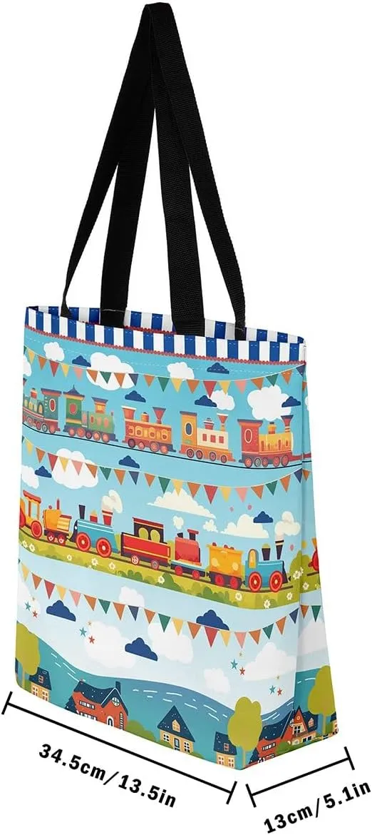 Cartoon Excavator Canvas Tote Bag,Construction Vehicle Shoulder Handbags for Shopping,Engineering Car Travel Bag