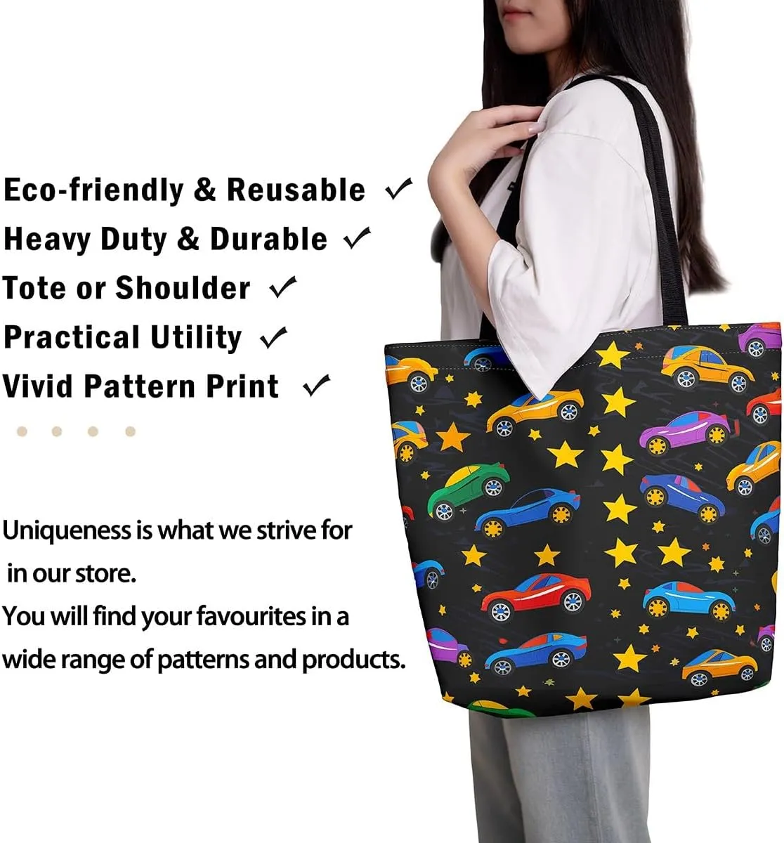 Cartoon Excavator Canvas Tote Bag,Construction Vehicle Shoulder Handbags for Shopping,Engineering Car Travel Bag