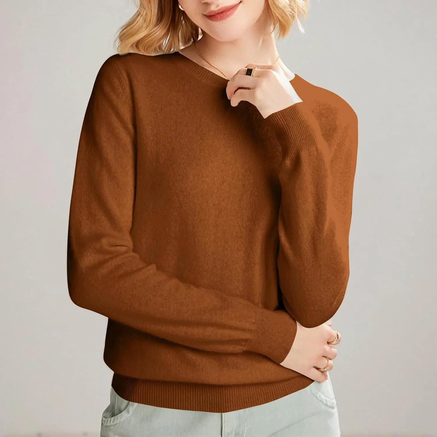 Cashmere Sweaters for Women Long Sleeve Crewneck Pullover Comfort Sweater Ladies Sweaters for Women Trendy 2025