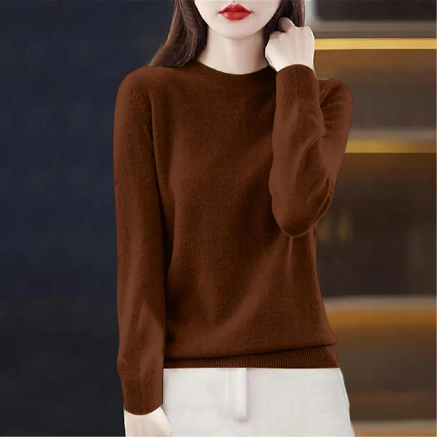 Cashmere Sweaters for Women Long Sleeve Crewneck Pullover Comfort Sweater Ladies Sweaters for Women Trendy 2025