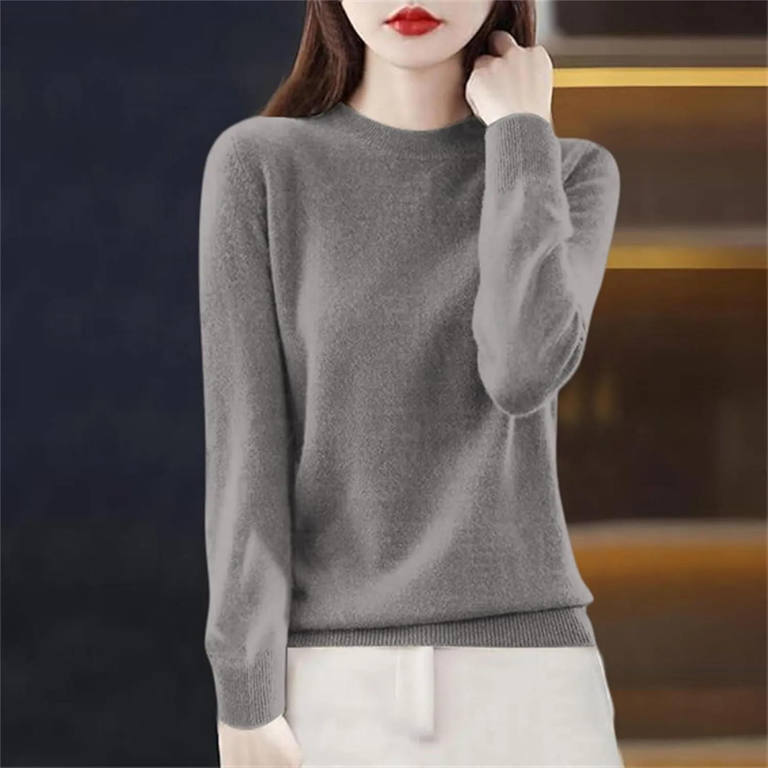 Cashmere Sweaters for Women Long Sleeve Crewneck Pullover Comfort Sweater Ladies Sweaters for Women Trendy 2025