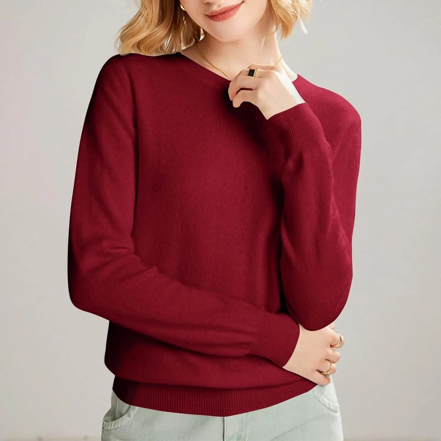 Cashmere Sweaters for Women Long Sleeve Crewneck Pullover Comfort Sweater Ladies Sweaters for Women Trendy 2025