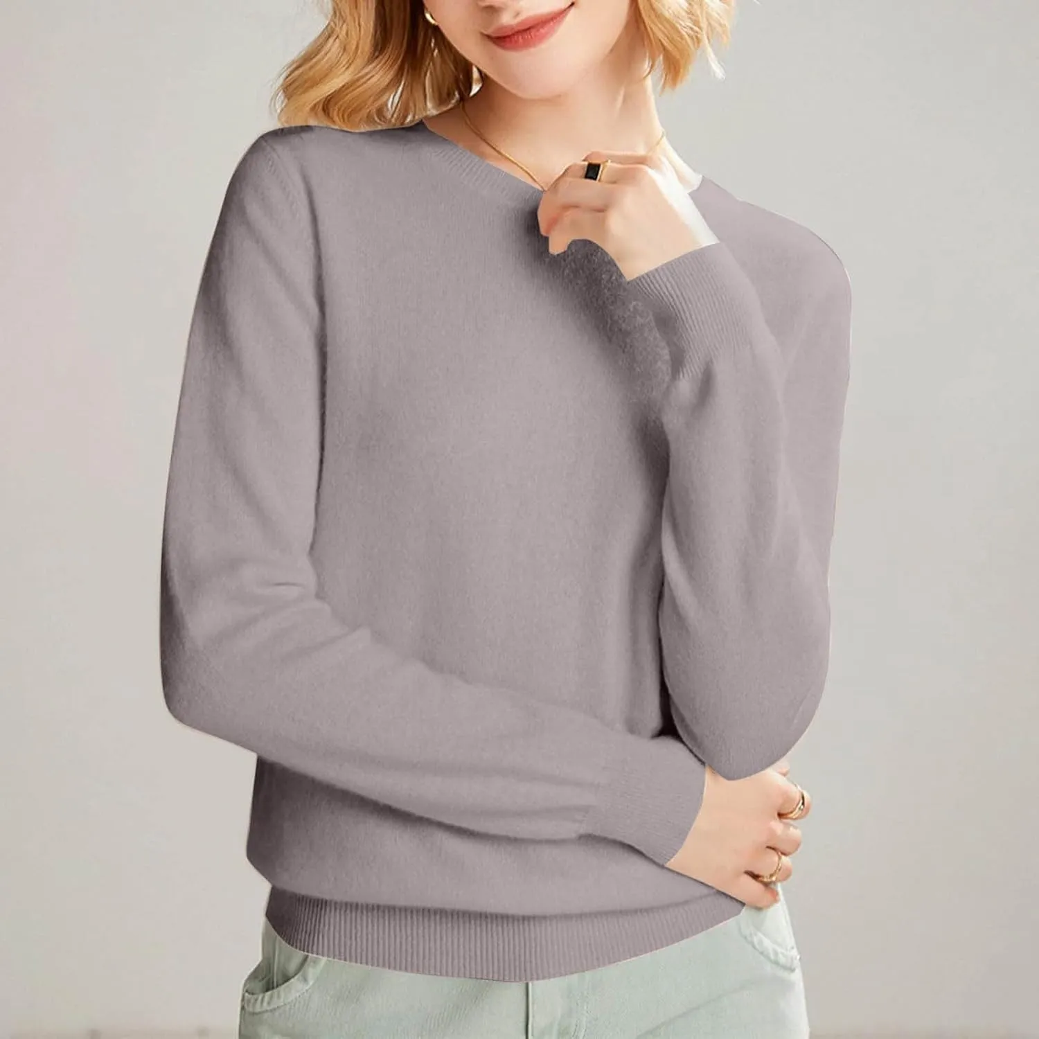Cashmere Sweaters for Women Long Sleeve Crewneck Pullover Comfort Sweater Ladies Sweaters for Women Trendy 2025