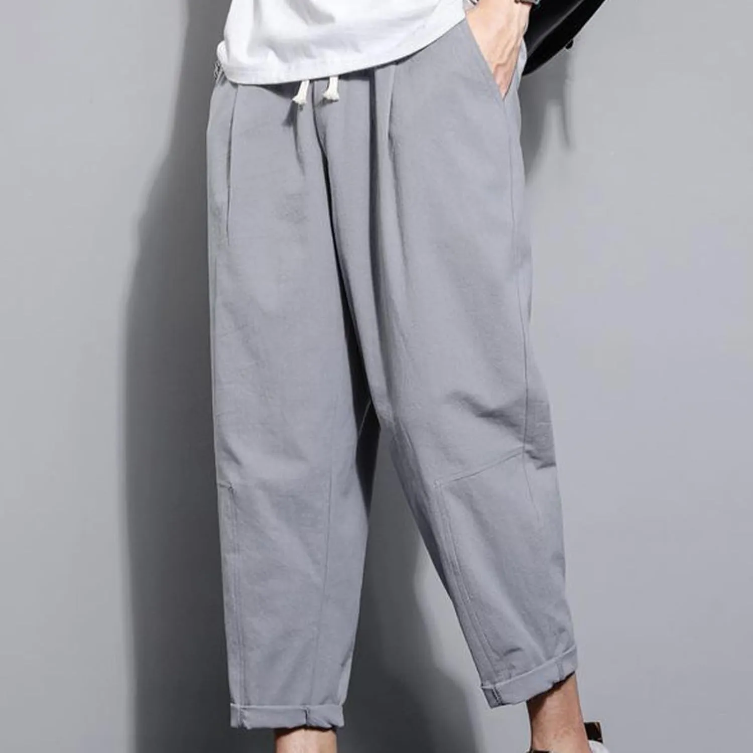 Casual Pants for Mens Linen Pants Drawstring Beach Pants Relaxed-Fit Yoga Pants Soft Elastic Waist Pants