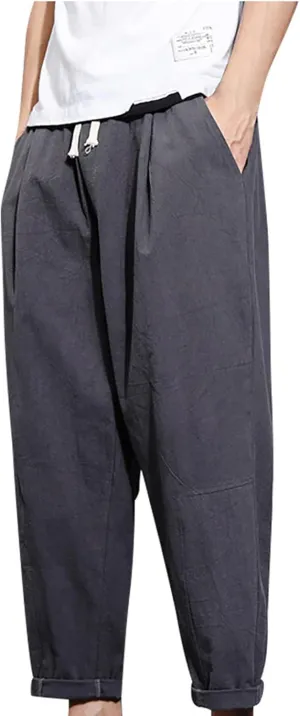 Casual Pants for Mens Linen Pants Drawstring Beach Pants Relaxed-Fit Yoga Pants Soft Elastic Waist Pants