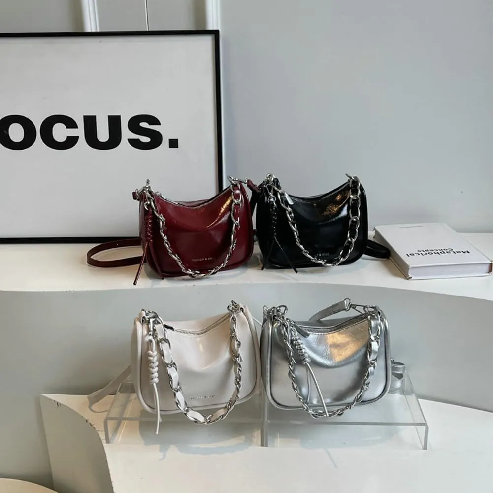 Casual Shoulder Purses For Women Crossbody Handbag with Chain Satchels Commuting Designer PU Leather Underarm College Bag