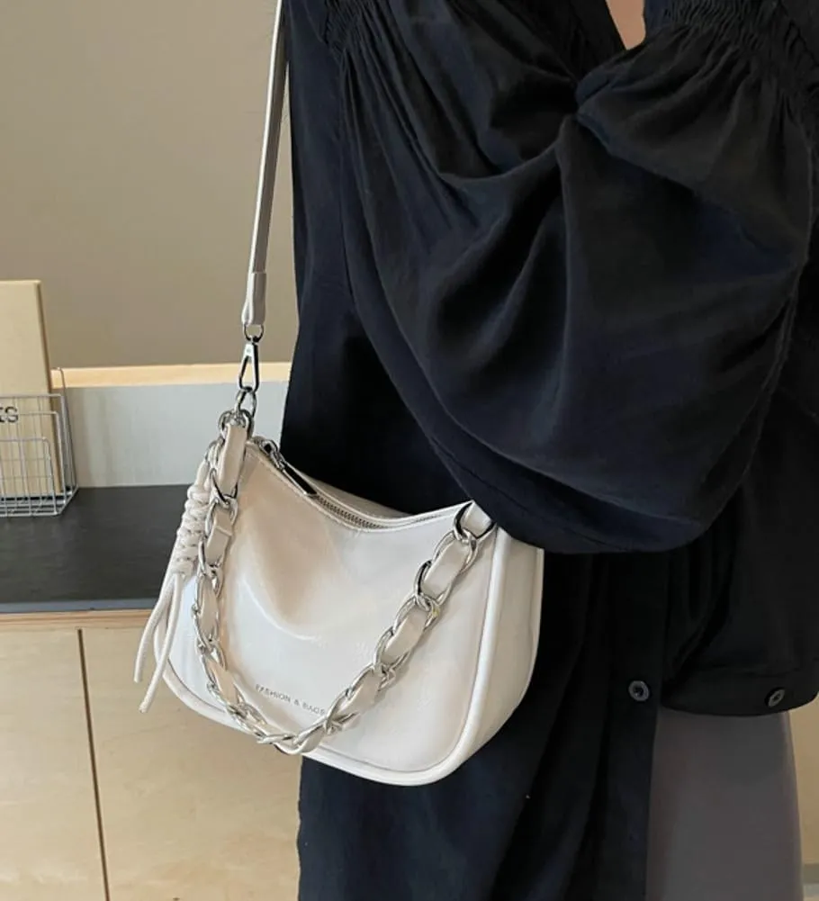 Casual Shoulder Purses For Women Crossbody Handbag with Chain Satchels Commuting Designer PU Leather Underarm College Bag