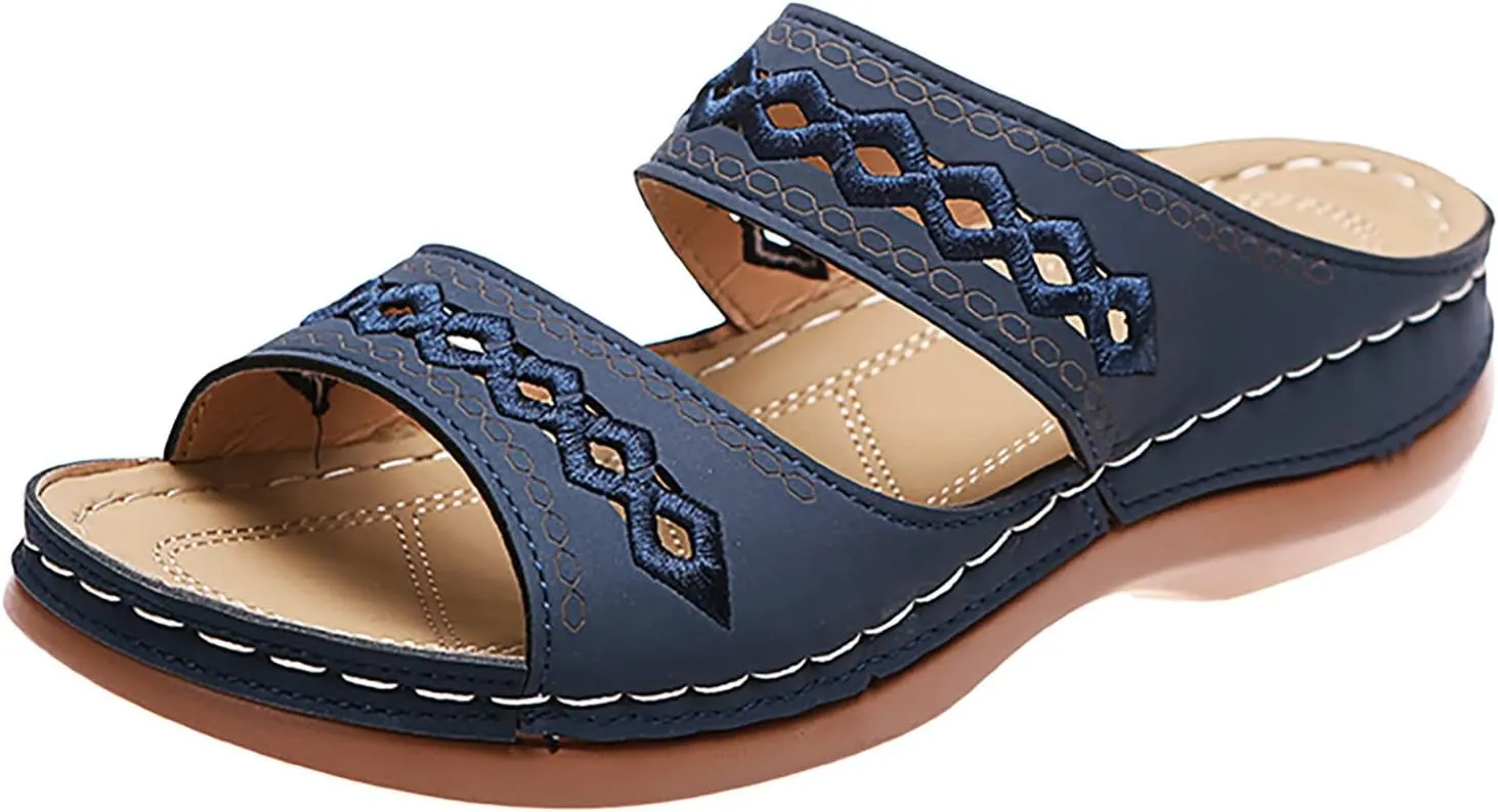 Cathalem Orthopedic Sandals for Women Casual Strappy Low Wedges Sandals Summer Beach Sandals Dress Shoes