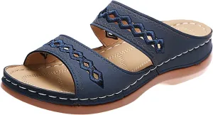 Cathalem Orthopedic Sandals for Women Casual Strappy Low Wedges Sandals Summer Beach Sandals Dress Shoes