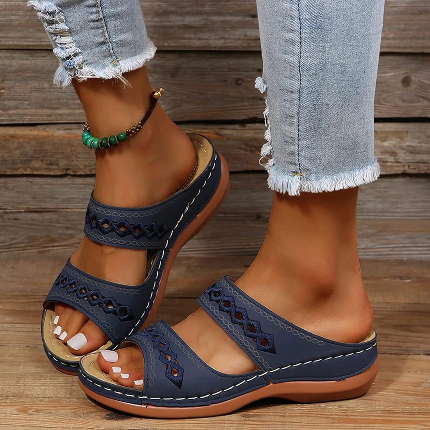 Cathalem Orthopedic Sandals for Women Casual Strappy Low Wedges Sandals Summer Beach Sandals Dress Shoes