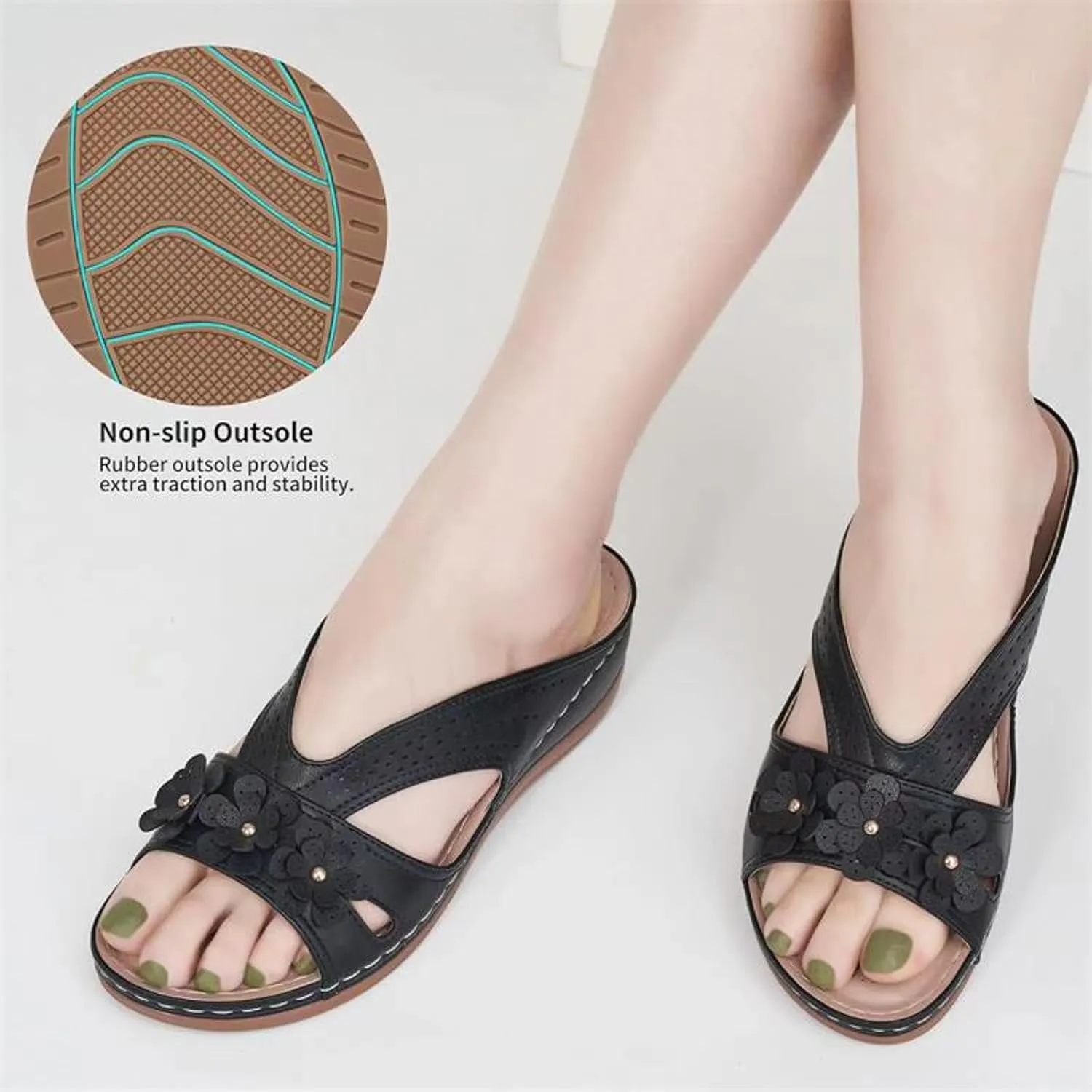 Cathalem Orthopedic Sandals for Women Slip On Dressy Summer Comfortable Slides Sandals Lightweight Memory Foam Platform Shoes