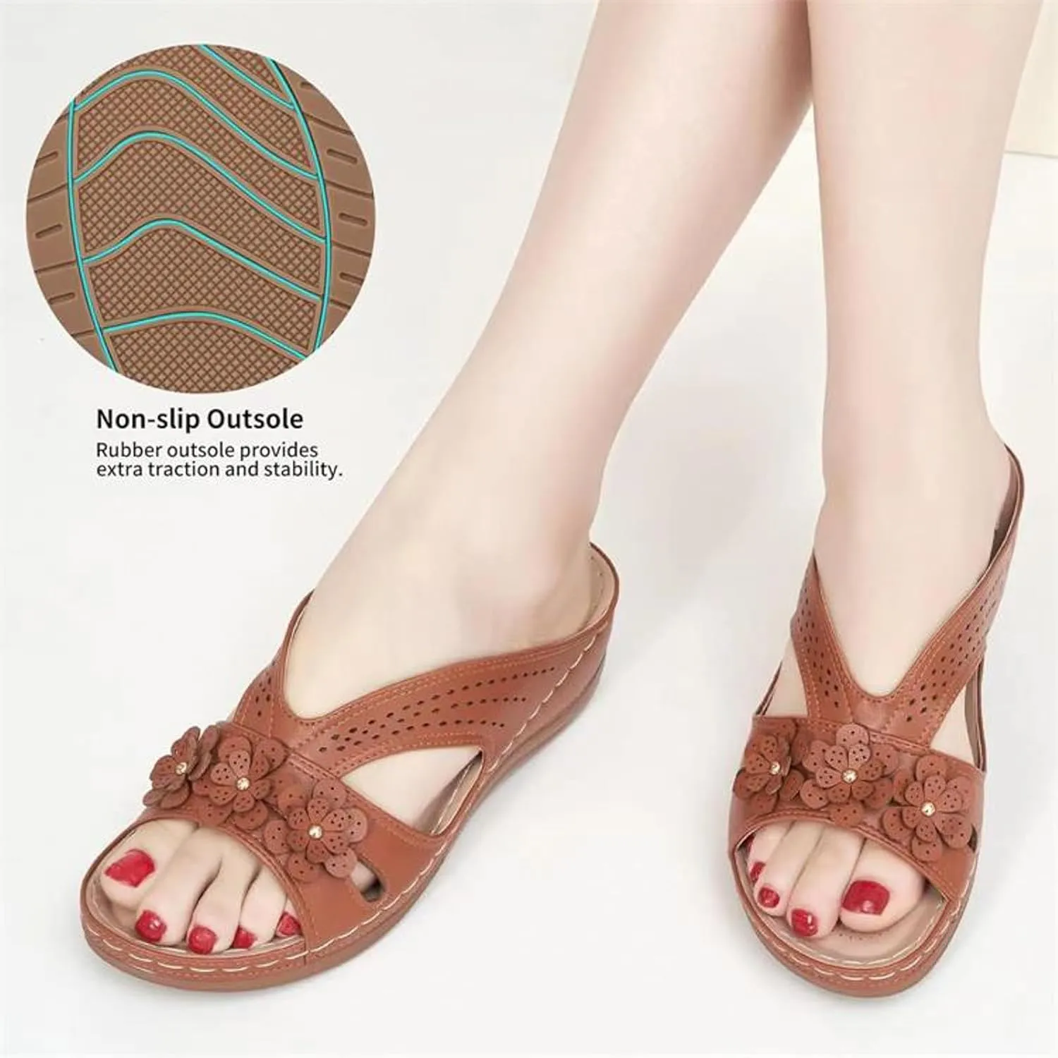 Cathalem Orthopedic Sandals for Women Slip On Dressy Summer Comfortable Slides Sandals Lightweight Memory Foam Platform Shoes